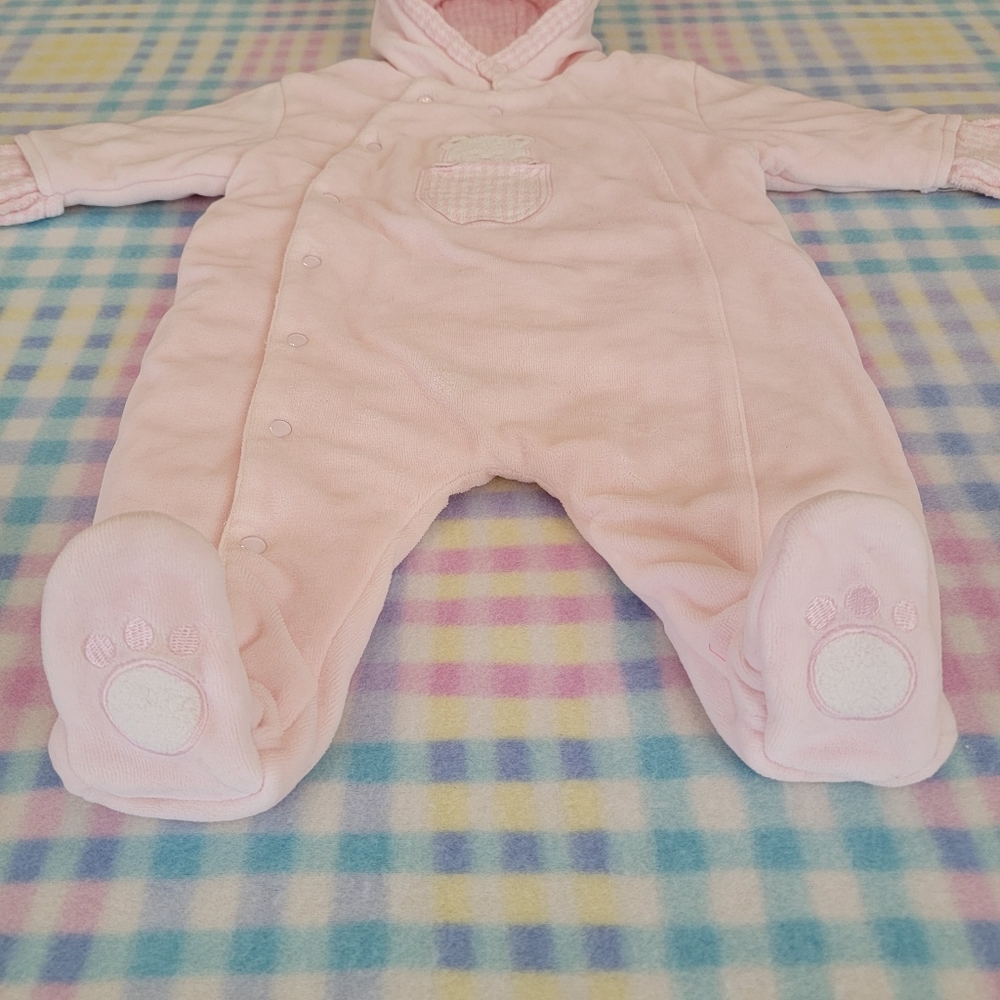 MINIBASIX ♡ Sweet Vintage Pink 'n White Baby Girl Velvet Teddy Bear Bunting 0-3M - Picture 7 of 17